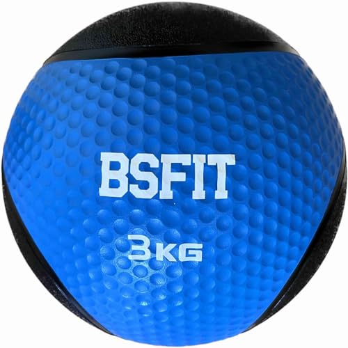 BSFIT® Balón Medicinal de Goma Pro –3 kg Potencia Tus Rutinas con Esta Pelota con Rebote Medicinal - Balón Antideslizante para Levantamiento