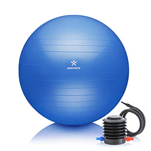 BODYMATE Pelota de Ejercicio para Fitnes con Sistema antirreventones | con bombín | Bola de Yoga Pilates y Ejercicio | Balón para Sentarse | Balon de Ejercicio para Fitness