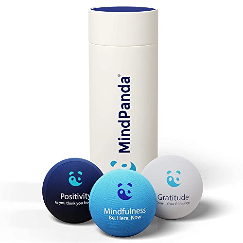 Paquete de bolas antiestrés MindPanda 3X | Tri-Density para terapia de ejercicio manual - Fragancia para un enfoque adicional - Afirmaciones motivacionales (Blue - Mindfulness Stress Balls)