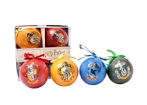 Ciao Set of 4 Harry Potter Hogwarts Houses decoupage Christmas Tree Balls (Ø8cm) Official Wizarding World in giftbox Paper, Multicolor, 8 cm, 4
