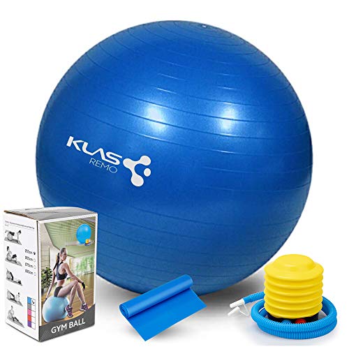 KLAS REMO Pelota de Ejercicio Anti-explosión, Balón de Ejercicio 55cm Pelota de Pilates para Yoga, Equilibrio, Fitness, Embarazo，Entrenamiento con Bomba de Aire Bandas Elasticas Fitness- Azul