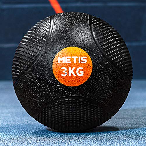 METIS Balón Medicinal– 1kg - 10kg | Pelota Lastrada para Ejercicio en Casa o en el Gimnasio - Slam Balls – Alto Agarre | Material Fitness, Yoga y Pilates (3KG)
