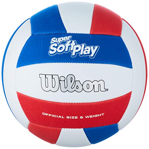 Wilson WTH90219XB Pelota de Voleibol Super Soft Play Cuero sintético Interior y Exterior, Unisex-Adult, Blanco/Rojo/Azul, Tamaño Oficial