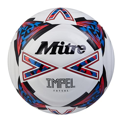Mitre Impel Futsal 24 - Balón de fútbol Unisex para Adultos, Blanco/Negro/Babero Rojo, 3