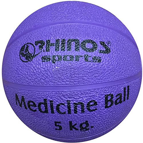 Rhinos Sports - Balón medicinal (800 g, 1 kg, 1,5 kg, 2 kg, 3 kg, 4 kg, 5 kg), color morado, tamaño 5 kg